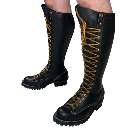 WESCO HIGHLINER 16” #100 VIBRAM LUG SOLE LACE UP MEN’S BOOTS SIZE 9 WIDE CALF - Picture 4 of 17